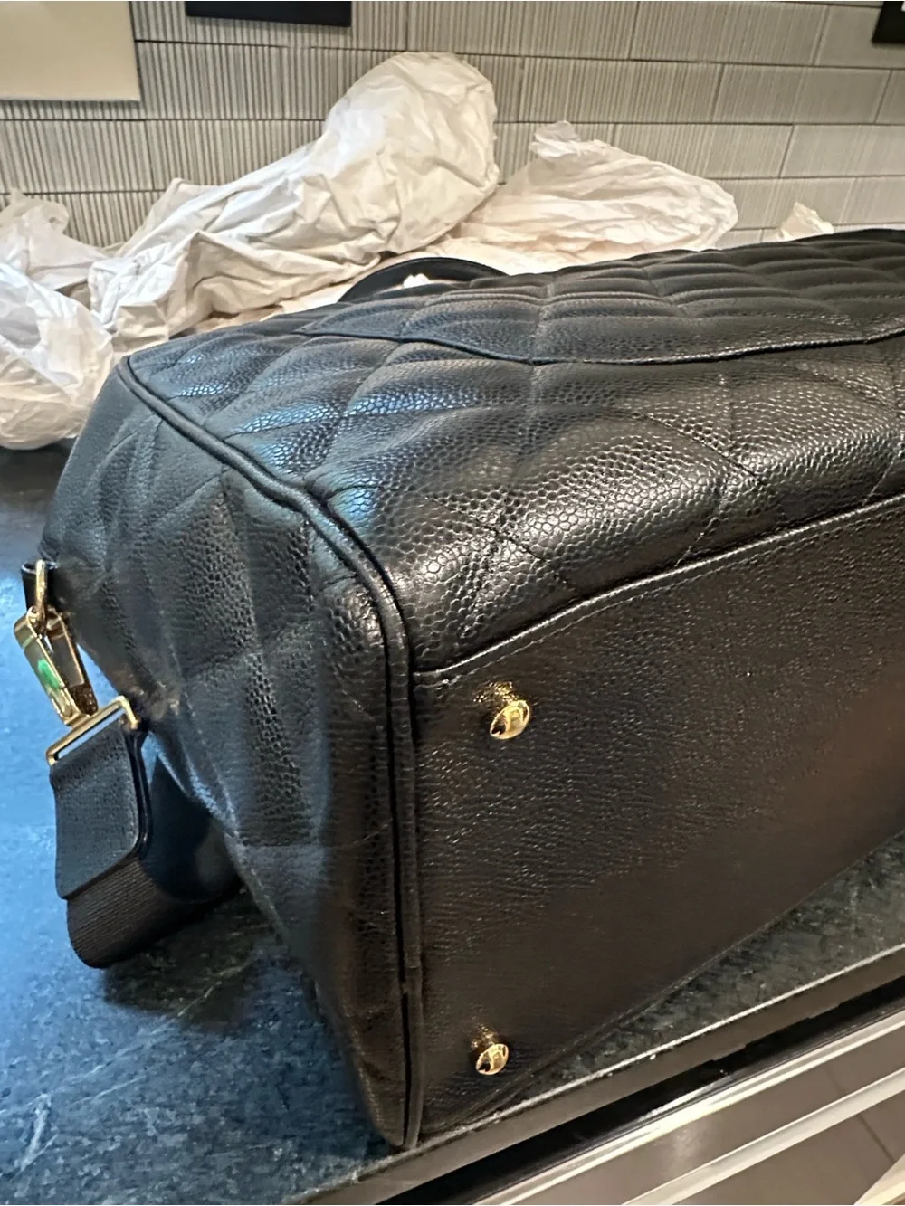Chanel Timeless CC Black Quilted Caviar Leather Bowler XL